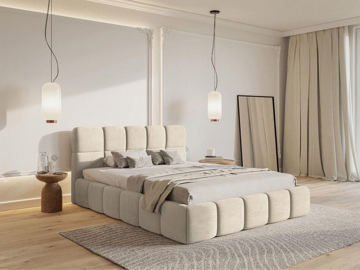 POLSTERBETT Cloudy Hellbeige Samt, Bettkasten & Lattenrost, 120x200 cm - Ecru/Schwarz, Kunststoff/Textil (120/200cm) - Selsey