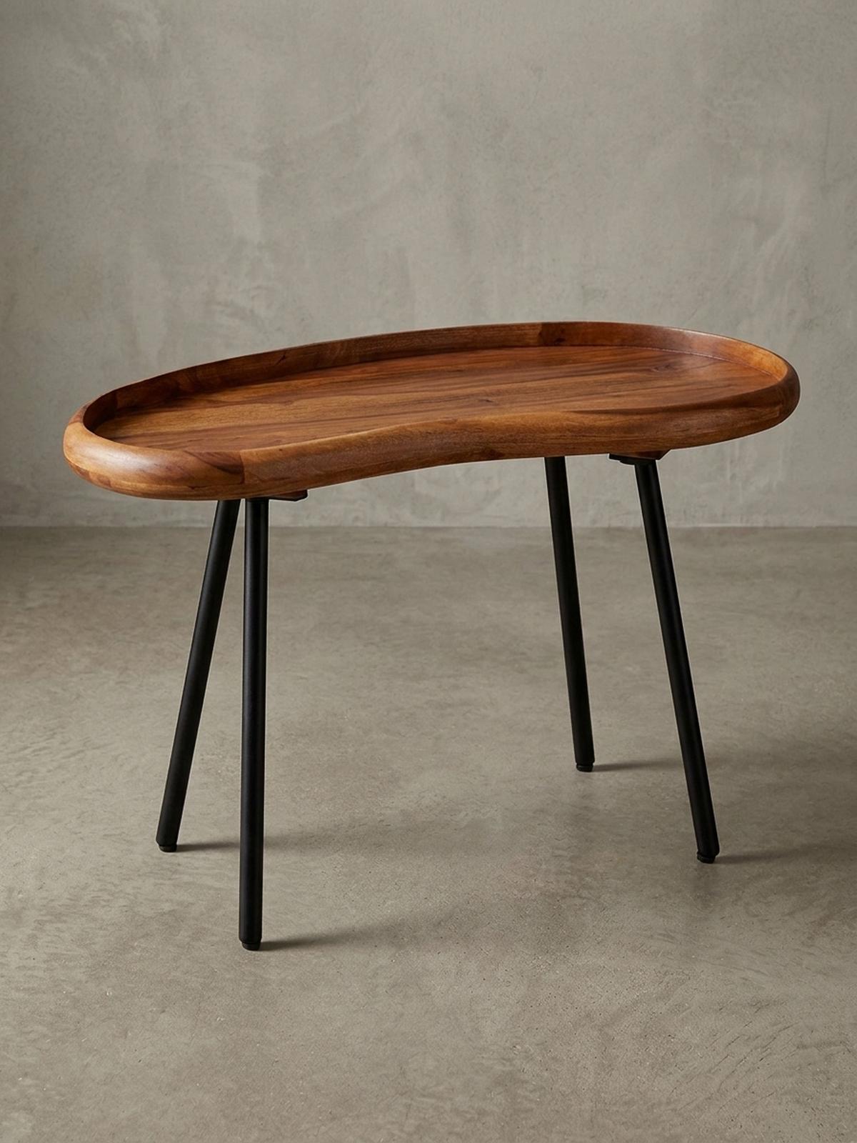 COUCHTISCH Massivholz mit Metallbeinen, Nierenform, Handgefertigt, Braun 71x40x42 cm - Schwarz/Braun, Holz/Metall (40/71/42cm) - KADIMA DESIGN