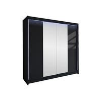SCHWEBETÜRENSCHRANK Talin II, mit RGB LED Beleuchtung - Silberfarben/Schwarz, Holzwerkstoff/Metall (180/215/58cm) - MIRJAN24