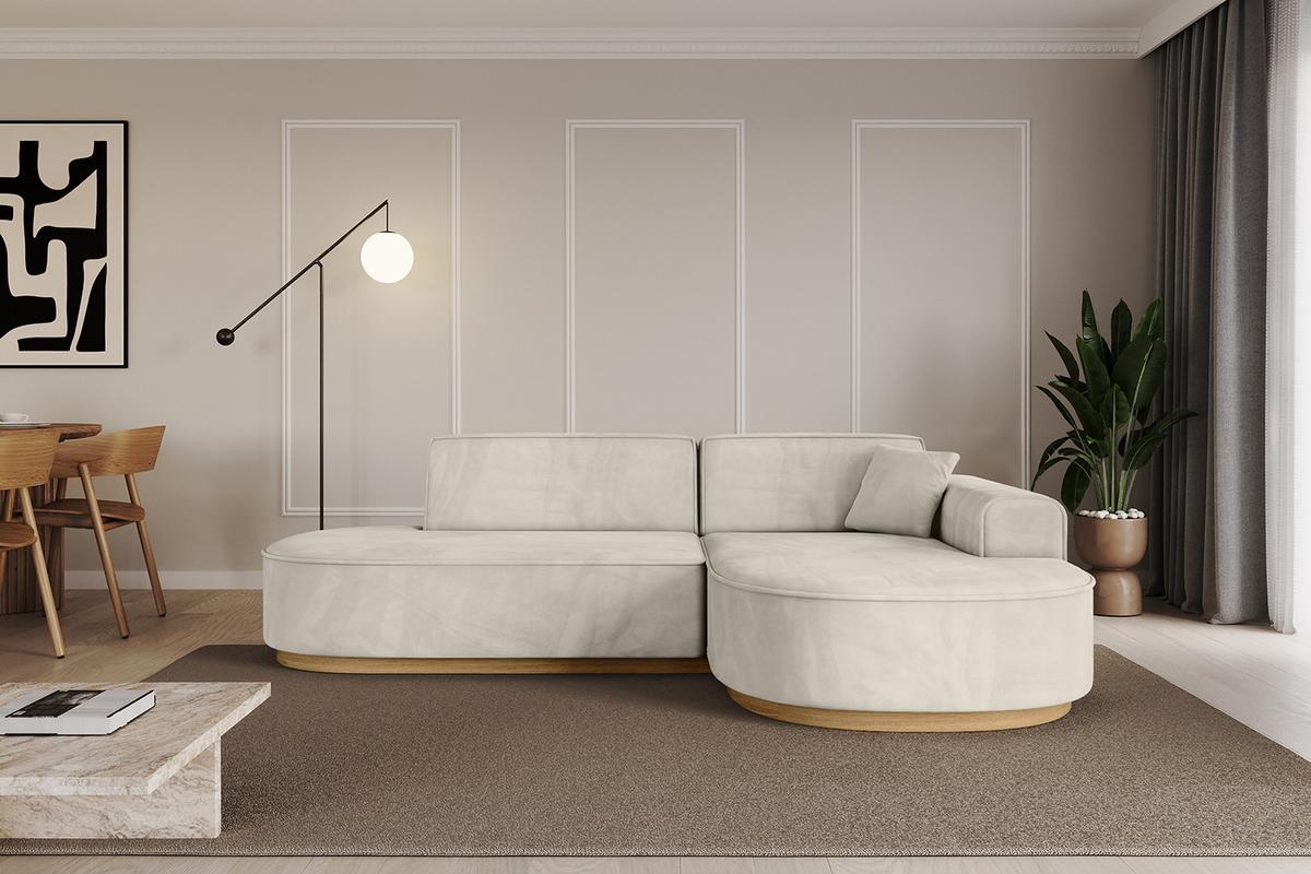 ECKSOFA Ottomane Rechts MARI-L1-v2 - 243x171x83 cm Ecru Velours - Ecru, Holzwerkstoff/Textil (171/243cm) - ALTDECOR