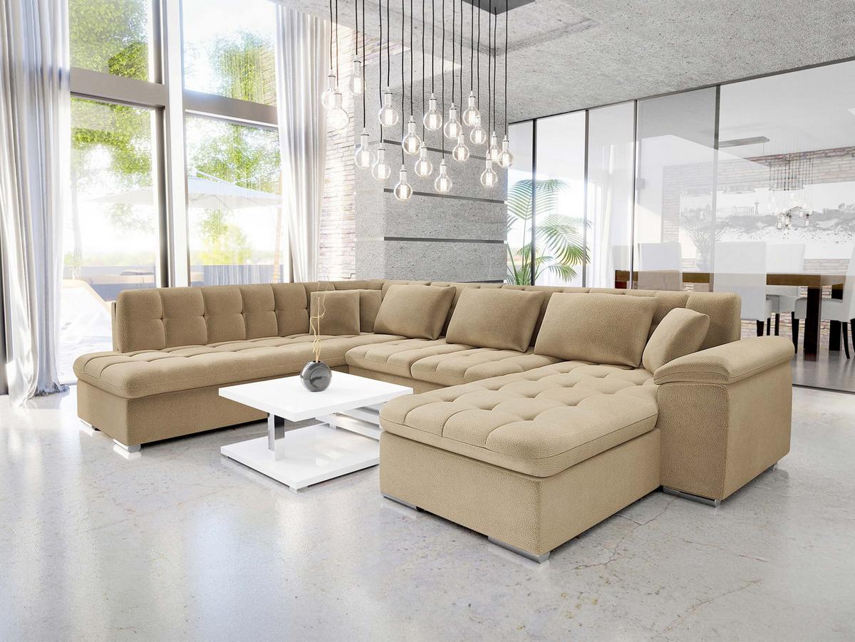 WOHNLANDSCHAFT Niko Bis Premium, Seite: Rechts - Beige, Holz/Textil (348/76/205cm) - MIRJAN24