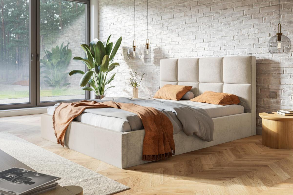 BETT 120x200 - Polsterbett mit Bettkasten und Holzrahmen - Modern Betten - Weicher Jasminstoff - Kollektion Roma, Beige - Beige, Holz/Textil (120/200cm) - Alpi-Möbel