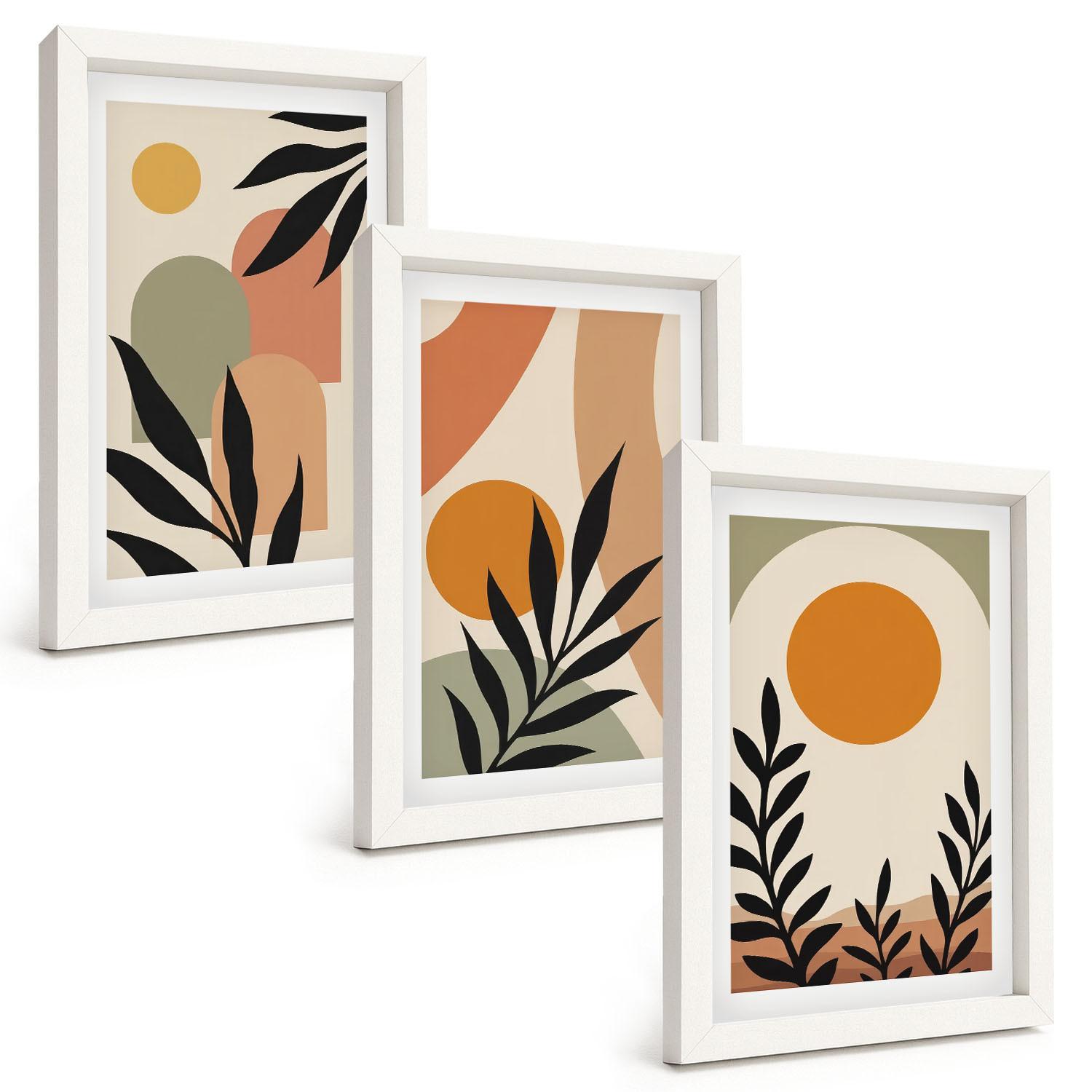 BILDER SET 3er Set - 20x30 cm Weißer Rahmen - Abstrakte Pflanzenformen - Weiß, Kunststoff (20/30cm) - TULUP
