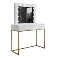 SCHMINKTISCH BLANCO GOLD mit Spiegel und Beleuchtung Weiß PUSH OPEN - Goldfarben/Weiß, Holzwerkstoff (100/146/42cm) - Lookway