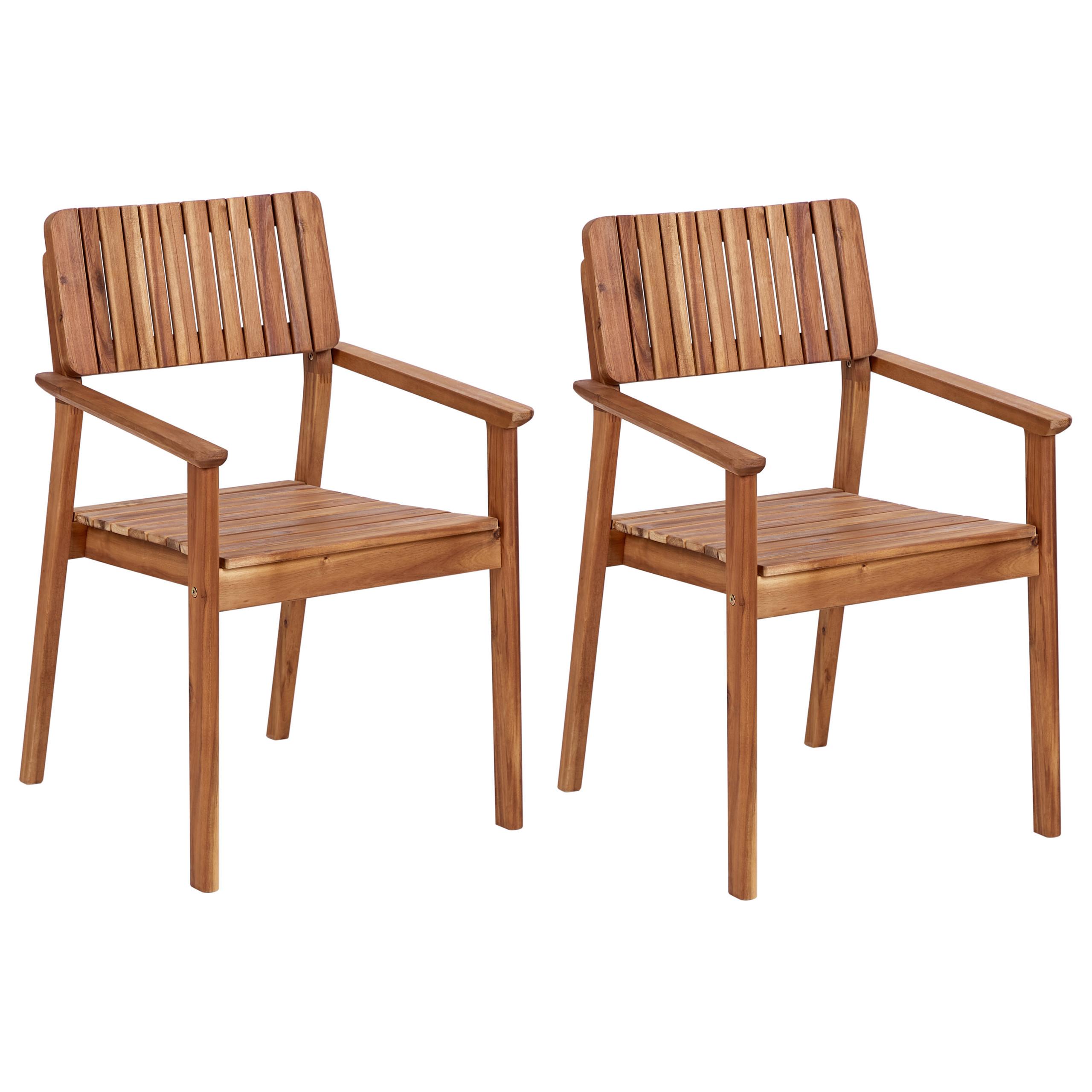 GARTENSTUHL 2er-Set Holz Heller Holzfarbton Agello - Hellbraun, Holz (55/88/60cm) - Beliani