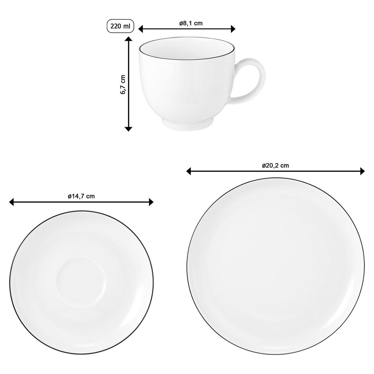 KAFFEESERVICE RUND Lido Black Line schwarz-weiß 18-tlg. - Schwarz/Weiß, Keramik (24/18.1/43cm) - Seltmann Weiden