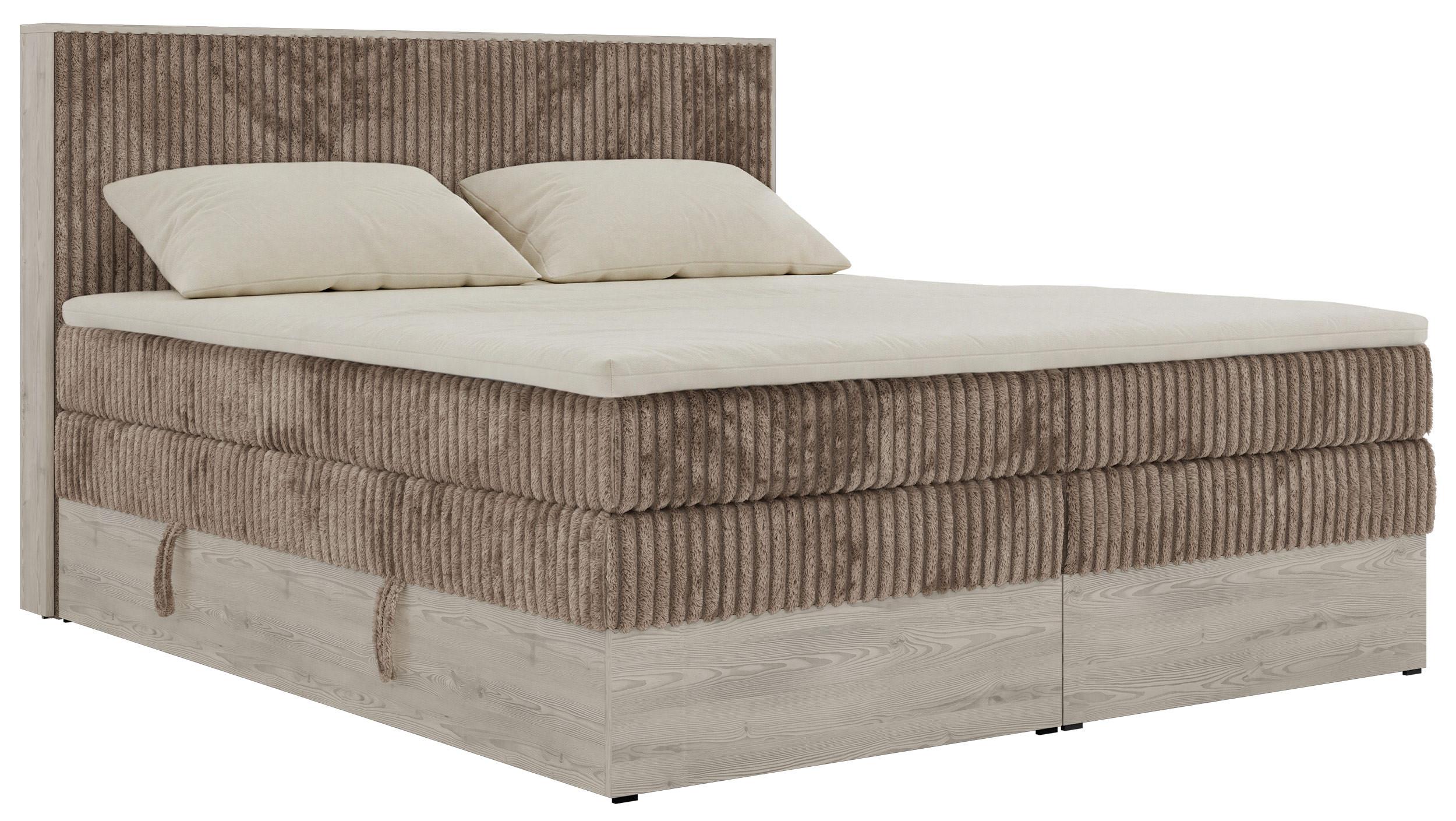 BOXSPRINGBETT NORDIC KING 160/200 - Braun Cord - Topper Visco - H3 - Schwarz/Braun, Kunststoff/Textil (160/200cm) - MKS