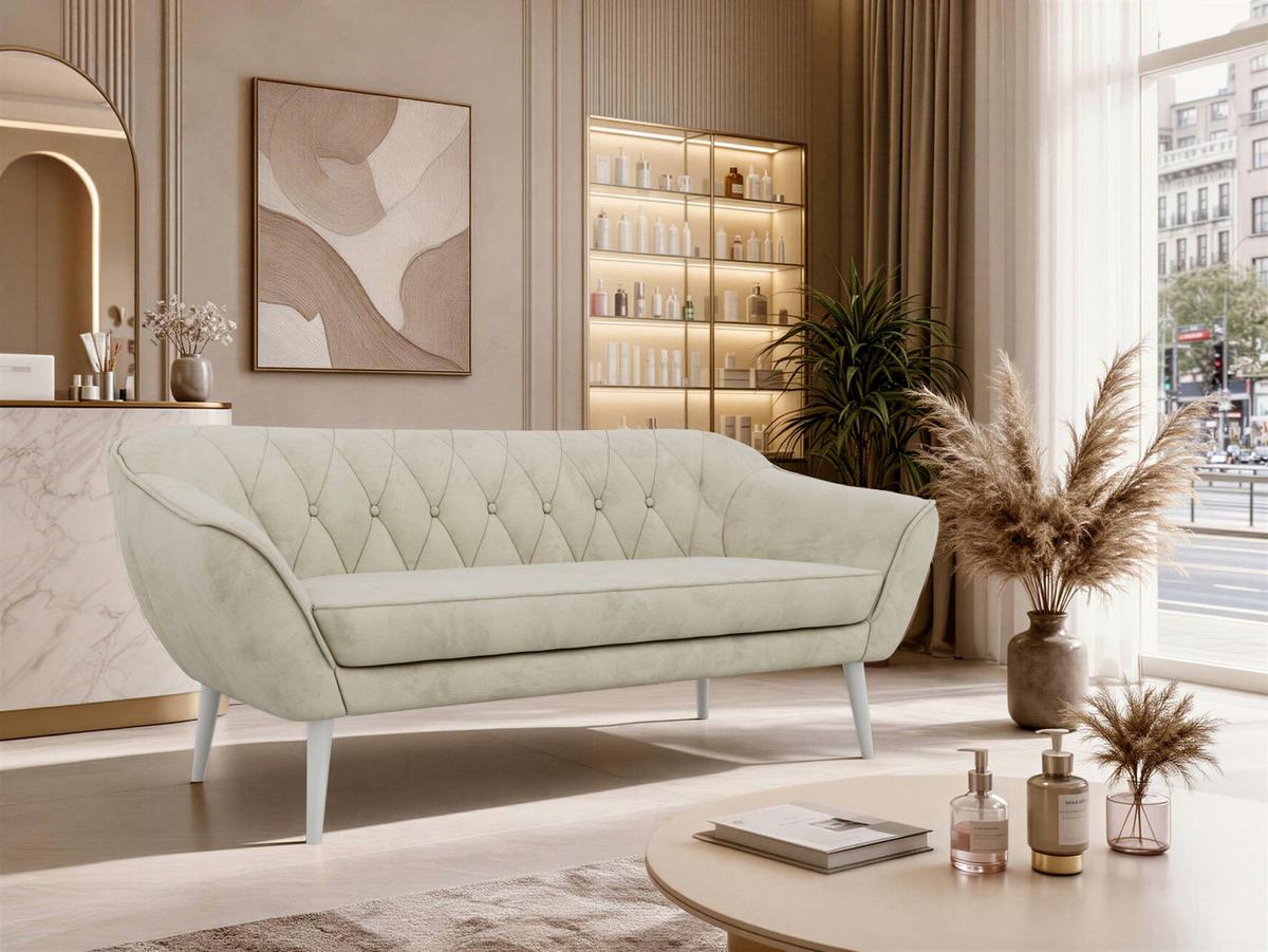3-SITZER-SOFA PIRS - Beige Velvet - Weiße Beine - Beige/Weiß, Holzwerkstoff/Textil (180/75/74cm) - MKS