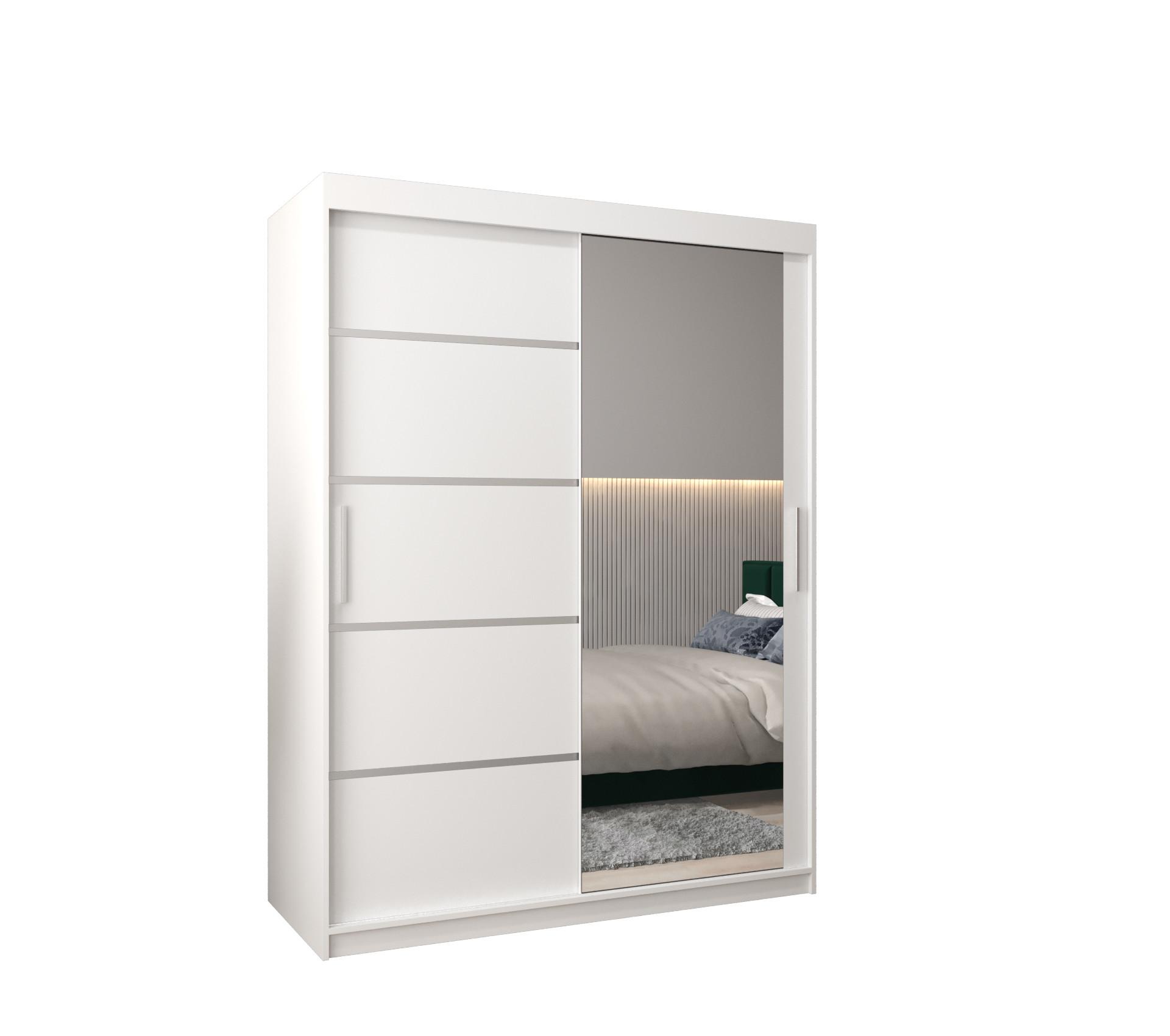 SCHWEBETÜRENSCHRANK 200/150/62 2-türig - Silberfarben/Weiß, Holz/Kunststoff (150/200/62cm) - MÖBEL KRYSPOL
