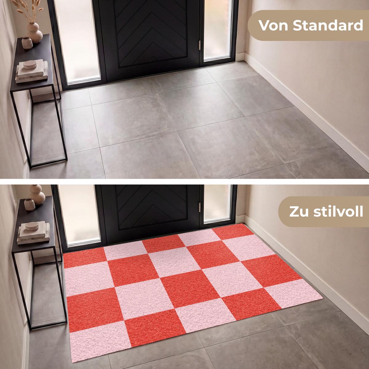 FUSSMATTE Schachbrettmuster - Rot - Rosa - Würfel Türmatte 180x120 cm - Rot, Kunststoff (180/0.4cm) - MuchoWow