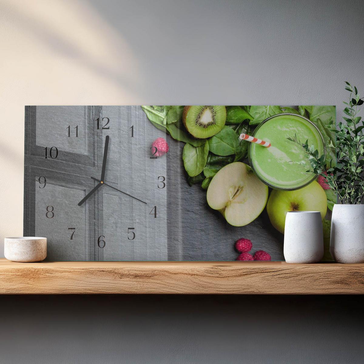 WANDUHR aus Glas 60x30 cm - Frucht-Smoothie - Grün, Glas (60/30/0.4cm) - TULUP
