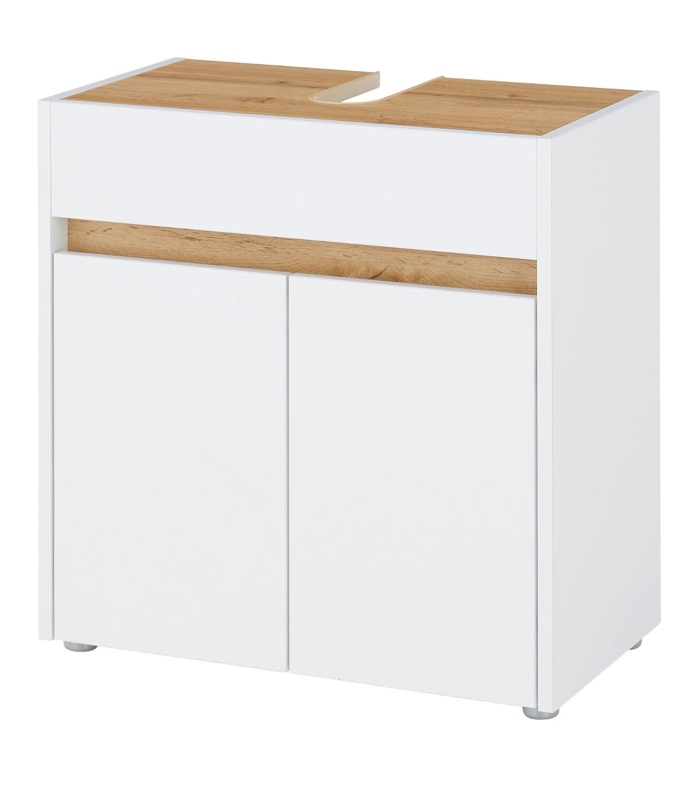 WASCHBECKENUNTERSCHRANK weiß, Wotan Eiche, Badezimmer Unterschrank 60 cm - Eiche Wotan/Silberfarben, Holz/Holzwerkstoff (60/62/34cm) - Furn.Design