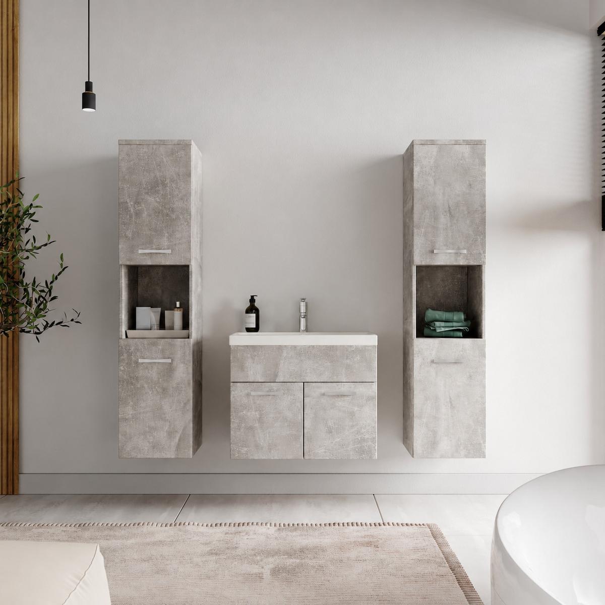 BADMÖBEL-SET Montreal 4 Teile Beton Grau - 60 x 35 x 51 cm - Grau, Holz (60/51/35cm) - Badplaats