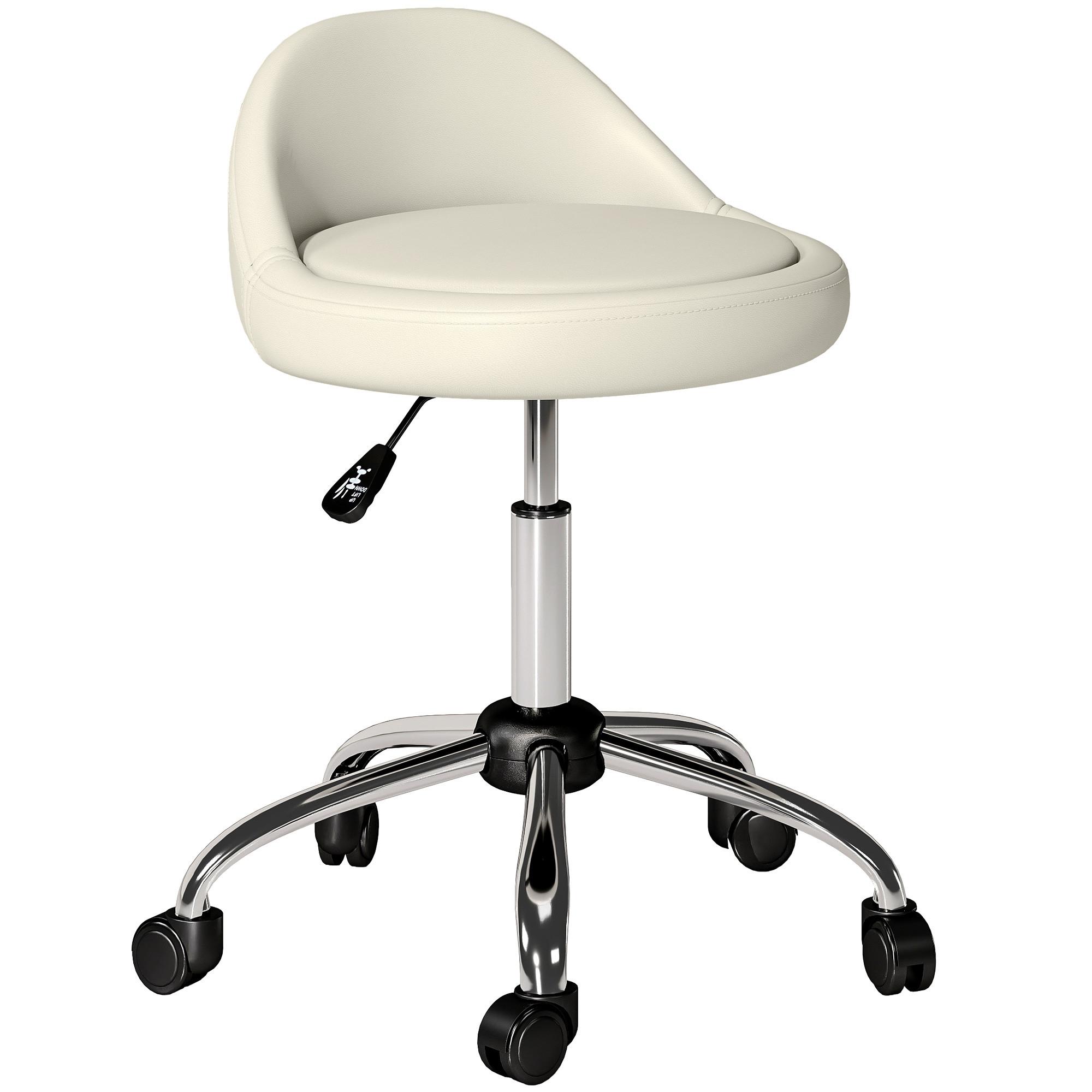 ROLLHOCKER Höhenverstellbarer Arbeitshocker 63-83 cm Drehhocker mit Rädern - Weiß, Kunststoff (35/83/35cm) - HOMCOM