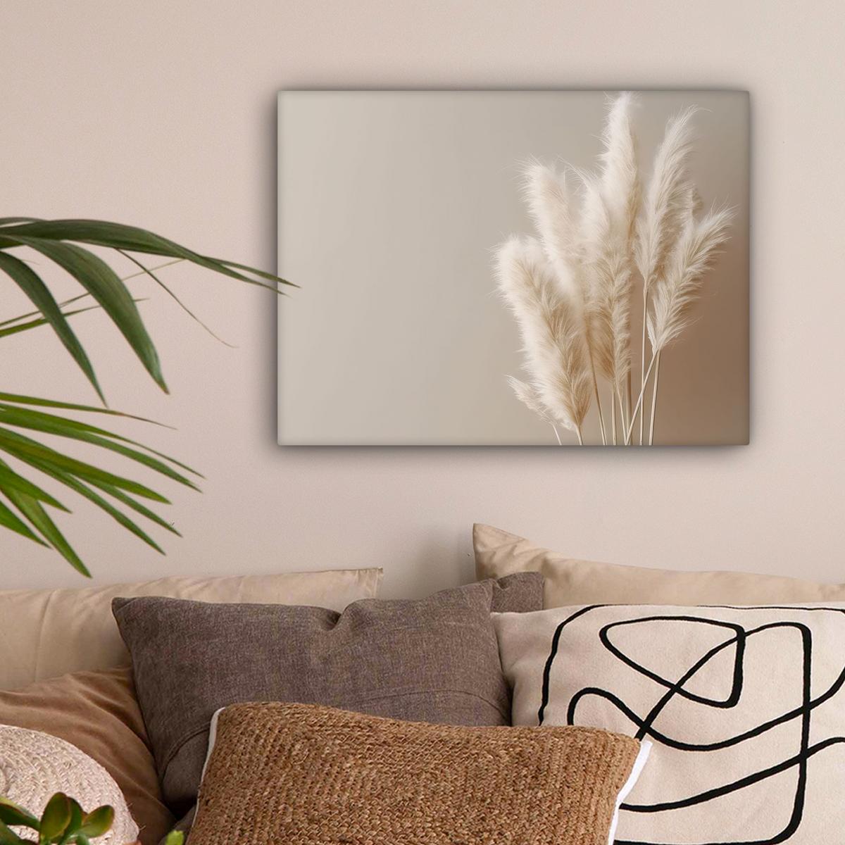 LEINWANDBILD Pampasgras - Federn - Pastell - Weiß Wandbild 40x30 cm - Naturfarben, Textil (40/30cm) - MuchoWow
