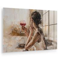 ACRYLGLASBILD Ölgemälde - Frau - Wein Wandbild Schlafzimmer 120x80 cm - Hellbraun, Glas (120/80cm) - MuchoWow