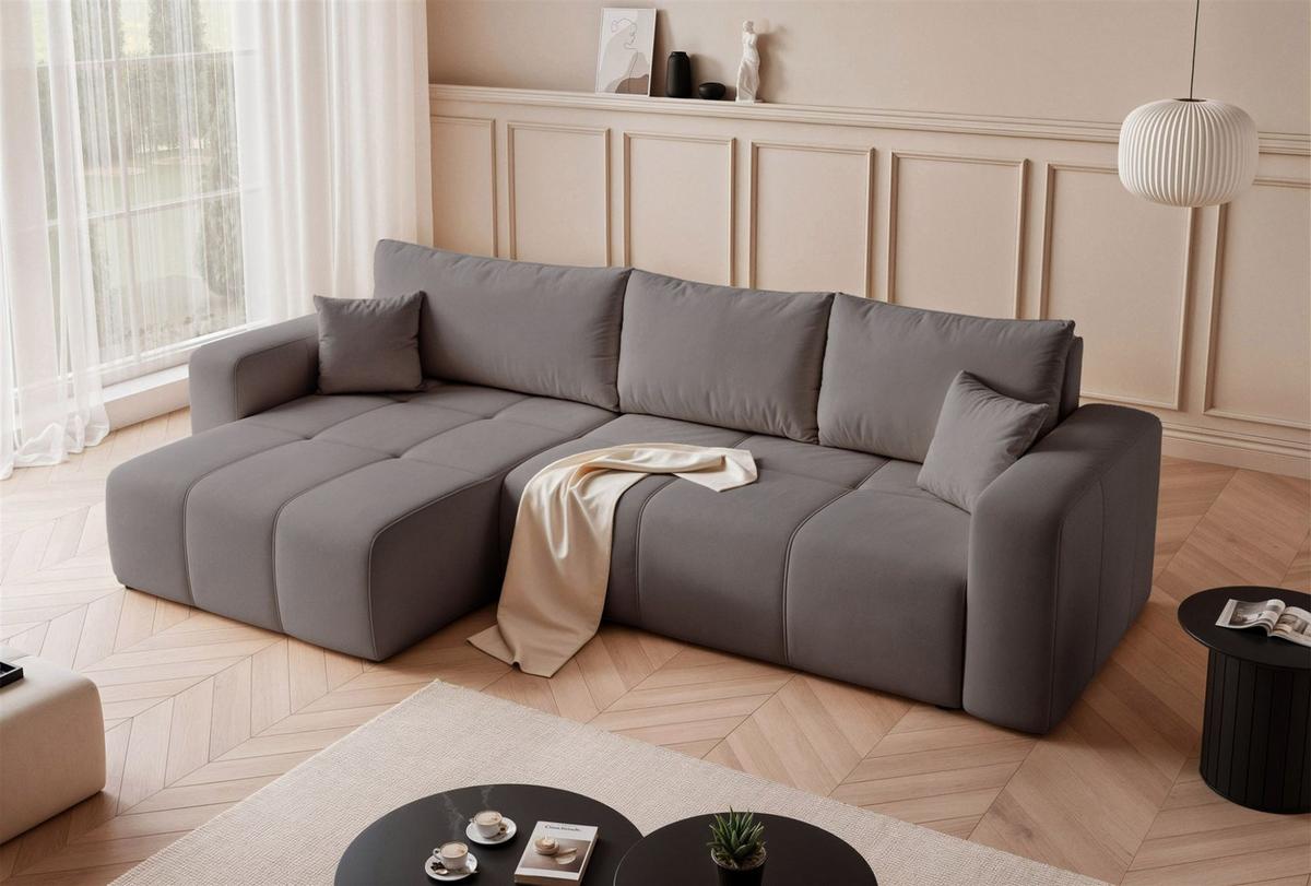 ECKSOFA Leros Xl Mit Schlaffunktion - Grau, Holzwerkstoff/Textil (278/145cm) - Fun Möbel
