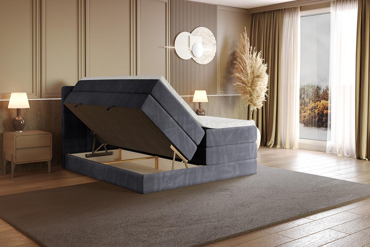 BOXSPRINGBETT mit Matratze H3|H4 und Lattenrost - LIRO KING-160x200 - Dunkelgrau Casablanca - Dunkelgrau, Holzwerkstoff (160/200cm) - ALTDECOR