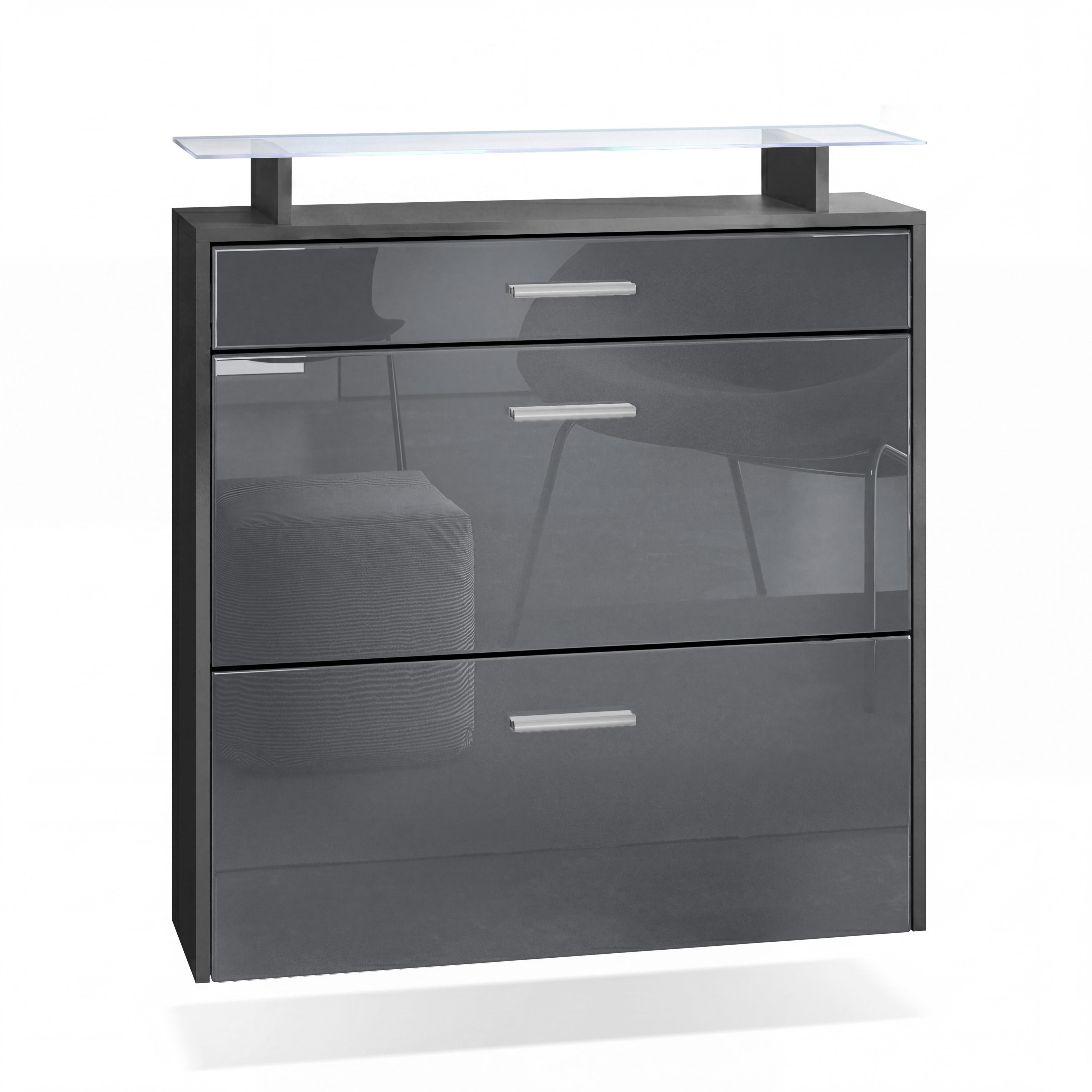 SCHUHSCHRANK Malea Fronten in Grau Hochglanz - Grau, Holzwerkstoff (89/96/23cm) - Vladon
