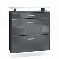 SCHUHSCHRANK Malea Fronten in Grau Hochglanz - Grau, Holzwerkstoff (89/96/23cm) - Vladon