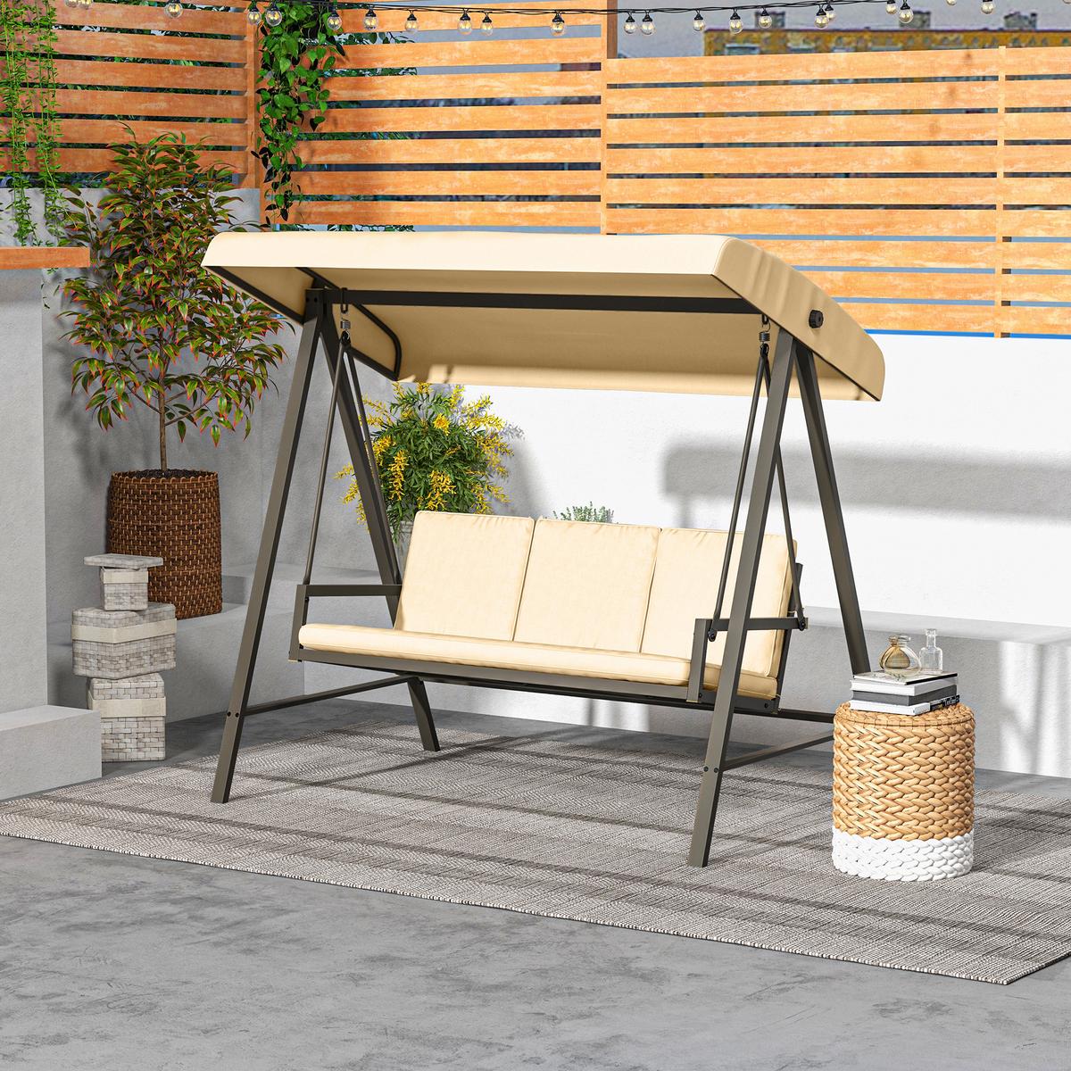 HOLLYWOODSCHAUKEL, 3-Sitzer, Beige, 200 x 125 x 175 cm - Beige, Kunststoff (125/175/200cm) - Outsunny