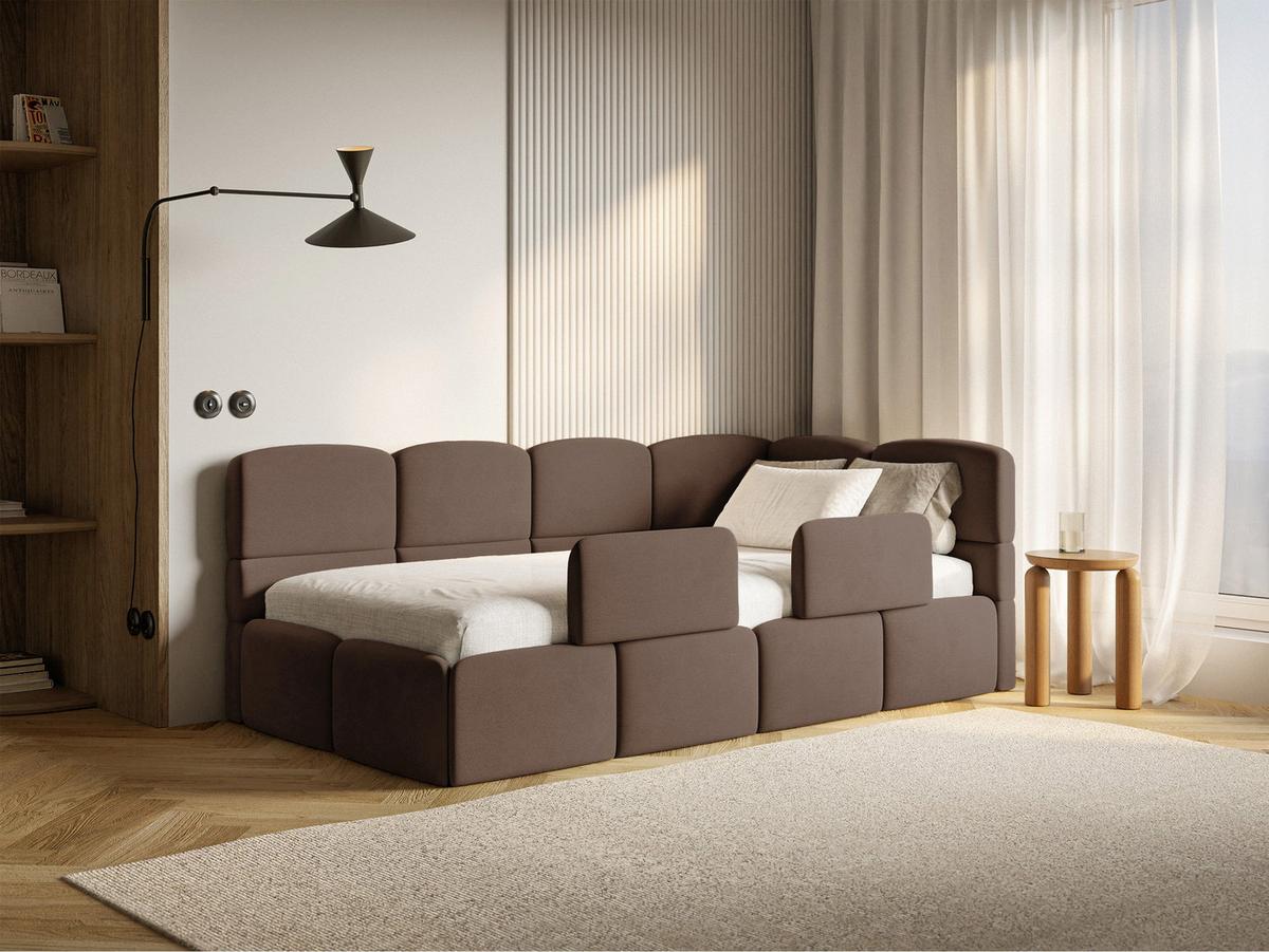 KINDERBETT Cloudy Braun 90x200 cm, Rausfallschutz, Kopfteil rechts, Samt - Schwarz/Braun, Kunststoff/Textil (90/200cm) - Selsey