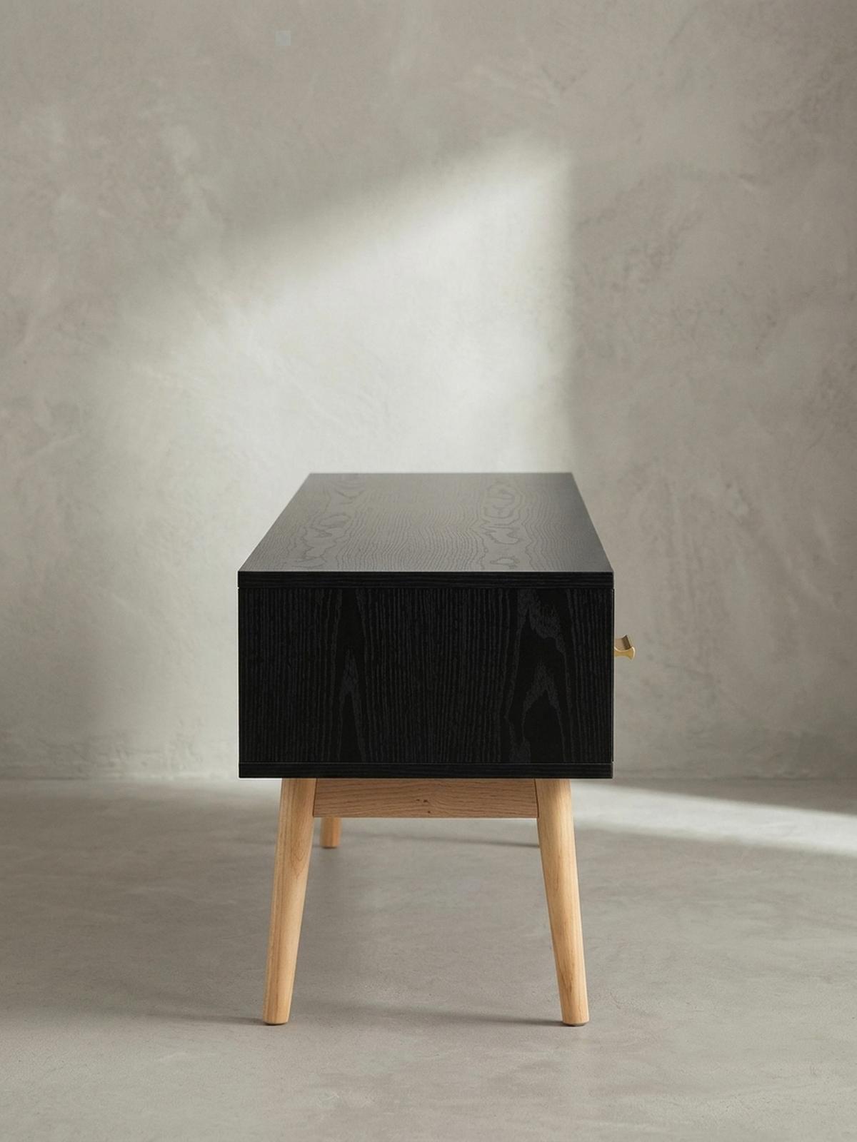 LOWBOARD Schwarz Eiche-Dekor Modern Stil 150x50x40 cm mit Schubladen und Ablagefach - Eichefarben/Schwarz, Holz (150/50/40cm) - KADIMA DESIGN