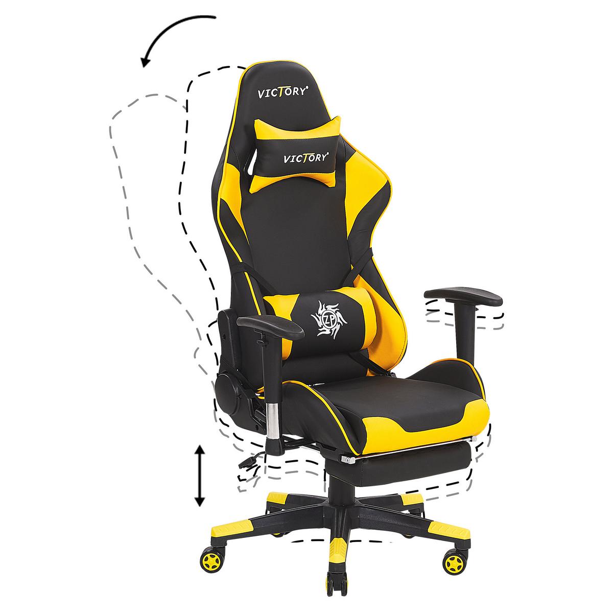 GAMINGSTUHL Kunstleder Schwarz/Gelb Victory - Schwarz, Kunststoff/Textil (55/124/60cm) - Beliani