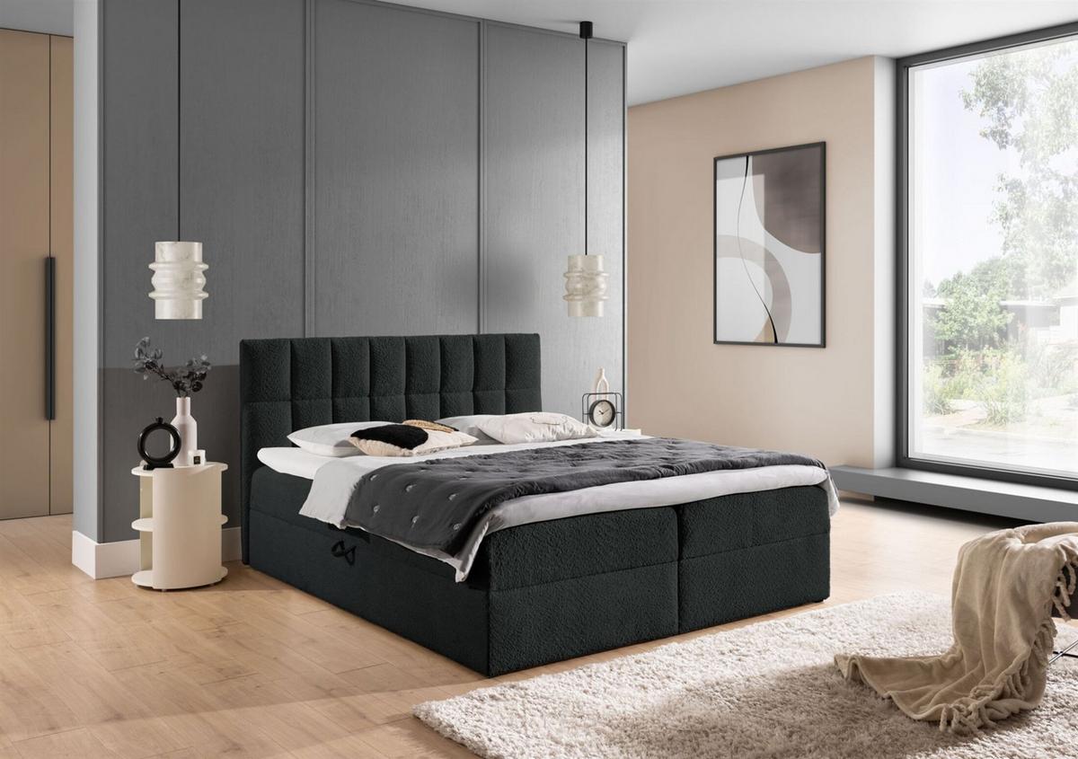 BOXBETT Dominga In überlänge - Schwarz, Holzwerkstoff/Textil (120/220cm) - Fun Möbel