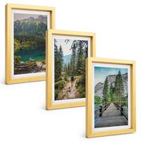 BILDER SET 3er Set - 20x30 cm Goldrahmen - Berge, Seen, Wälder, Wege - Goldfarben, Kunststoff (20/30cm) - TULUP