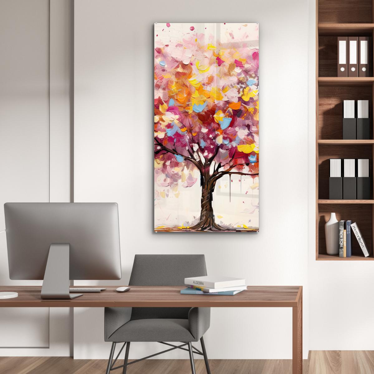 ACRYLGLASBILD Aquarell - Baum - Kunst - Abstrakt 60x120 cm - Multicolor, Glas (60/120cm) - MuchoWow