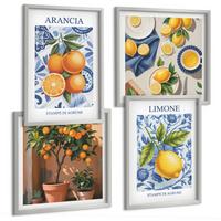BILDER SET 4er Set - 50x50 cm & 40x60 cm Silberner Rahmen - Illustrationen von Zitrusfrüchten - Silberfarben, Kunststoff (50/50cm) - TULUP