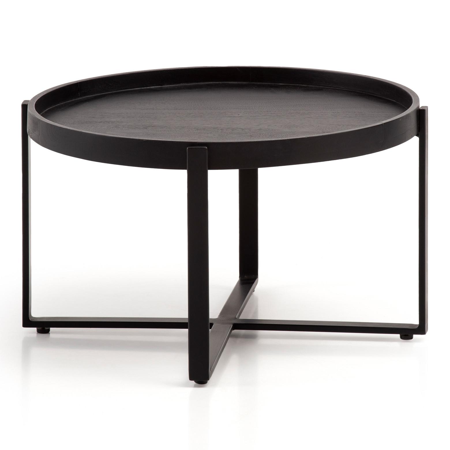 COUCHTISCH Schwarz Mango Massivholz Metall, Rund mit erhöhtem Rand, 60x60x35 cm - Schwarz, Holz/Metall (60/60/35cm) - KADIMA DESIGN
