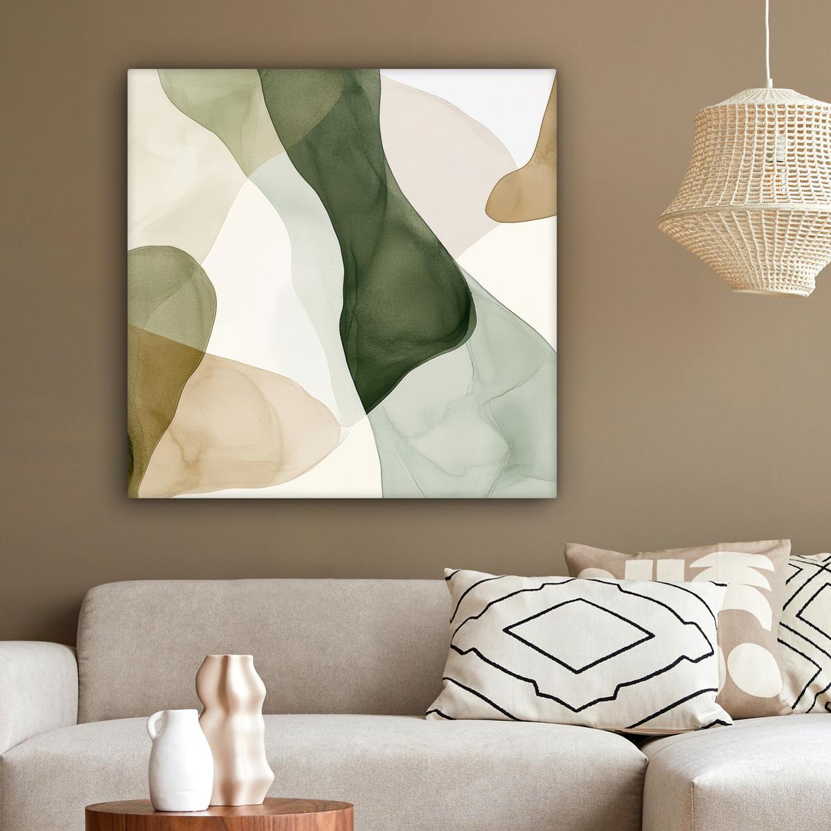 LEINWANDBILD Japandi - Abstrakt - Grün Deko Groß 90x90 cm - Salbeigrün, Textil (90/90cm) - MuchoWow