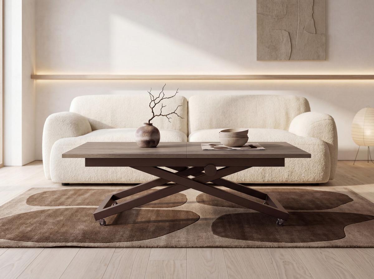 COUCHTISCH Axen höhenverstellbar ausziehbar, Eiche Braun 120-160/80/38-75 cm - Eichefarben/Braun, Holzwerkstoff/Metall (80/160/75cm) - WFL GROUP