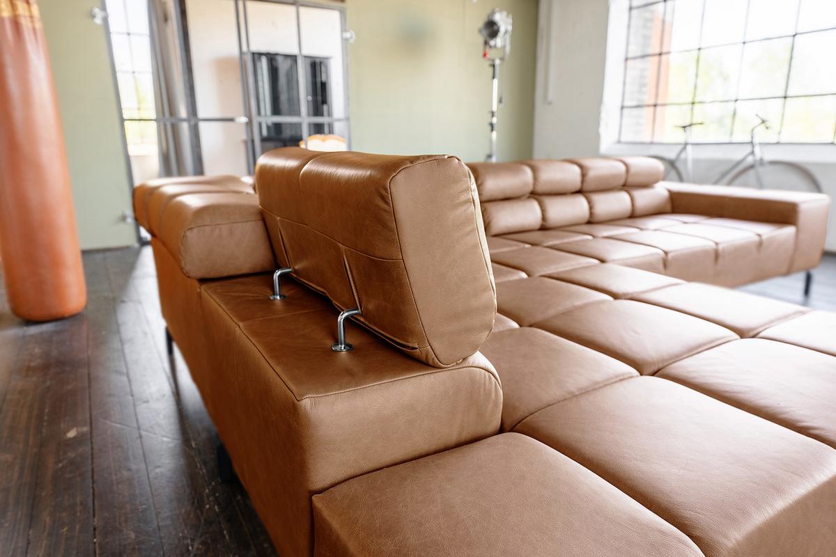 ECKSOFA NELSON Braun Leder Relaxfunktion - Schwarz/Braun, Leder/Metall (321/216cm) - KAWOLA