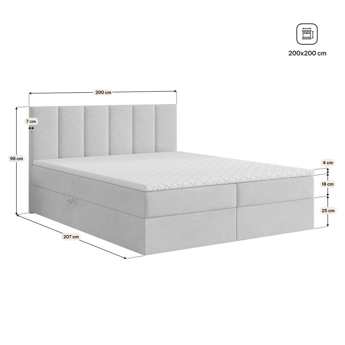 BOXBETT MERIL 200x200 cm mit Matratze und Topper, H2+H3 - Graphitfarben - Graphitfarben, Holz (200/200cm) - MASSENO