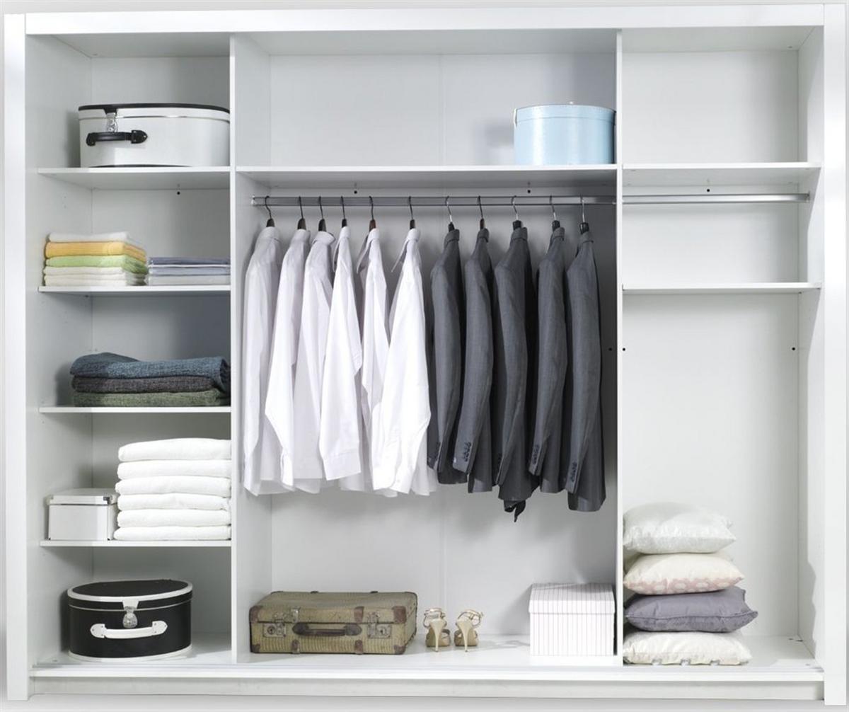 SCHWEBETÜRENSCHRANK ELDRI 258/212,5/67cm 3-türig mit Spiegel Weiß - Weiß, Holzwerkstoff (258/212.5/67cm) - MASSENO
