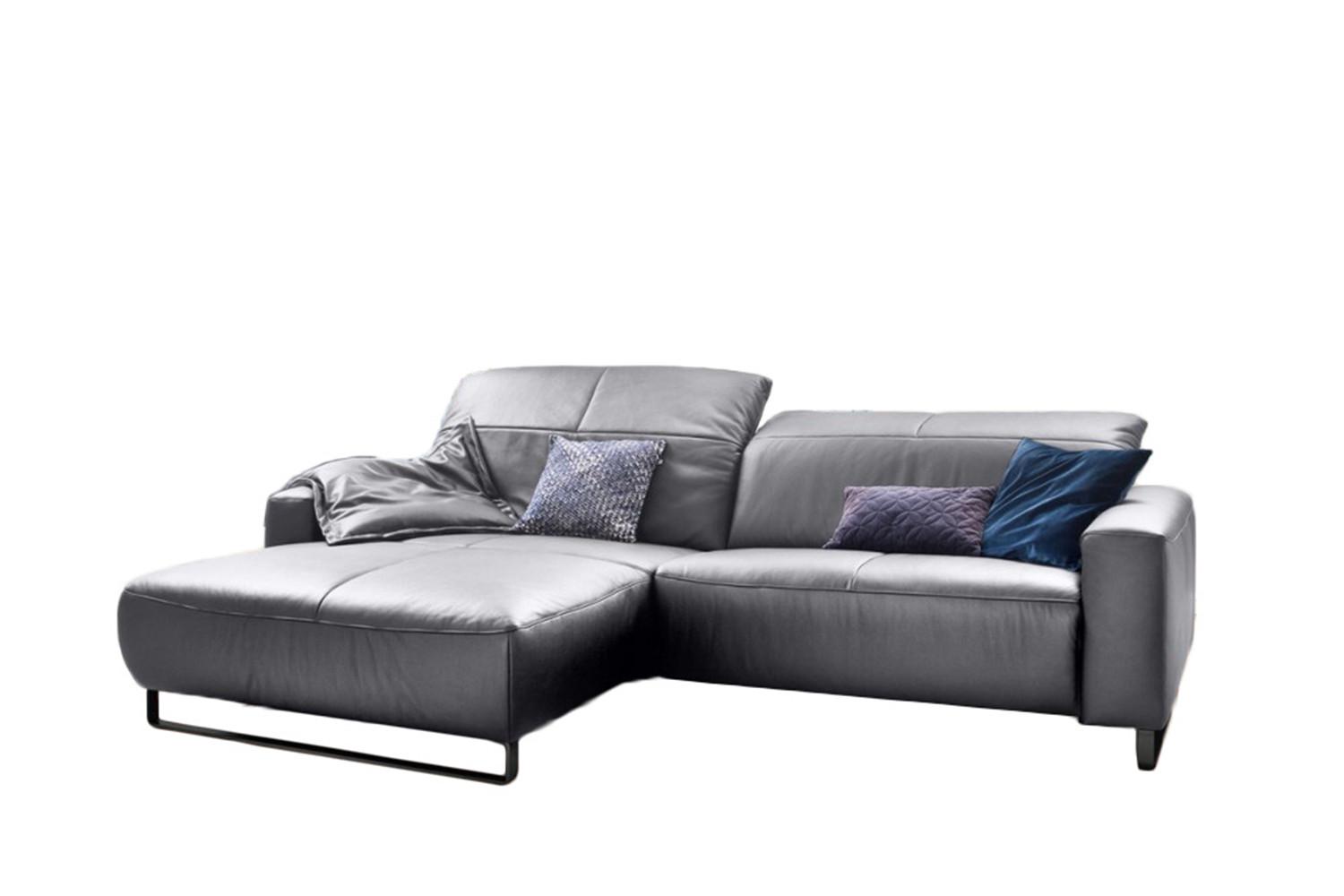 ECKSOFA YORK Hellgrau Leder - Hellgrau/Schwarz, Leder (284/180cm) - KAWOLA