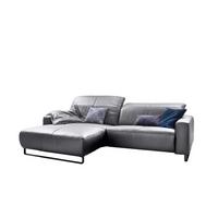 ECKSOFA YORK Hellgrau Leder - Hellgrau/Schwarz, Leder (284/180cm) - KAWOLA