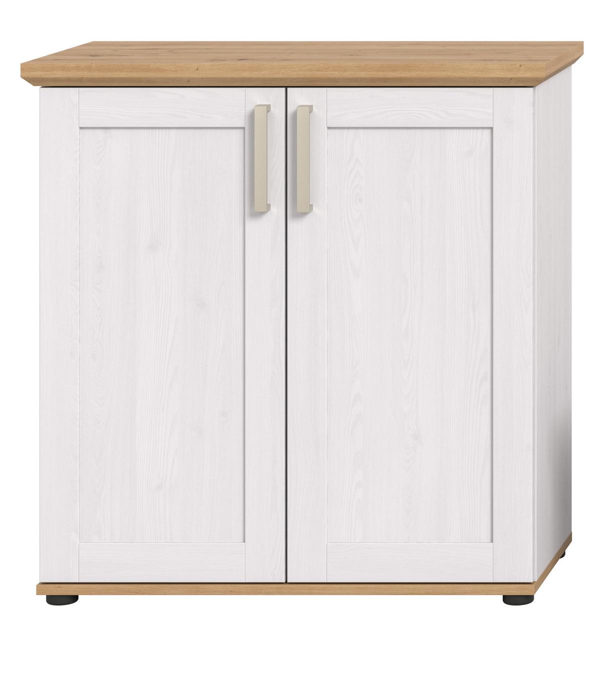 KOMMODE weiß Lärche, Eiche Artisan 84 cm, Highboard Landhaus Stil - Silberfarben/Schwarz, Holzwerkstoff/Kunststoff (84/88/37cm) - Inn.Furn