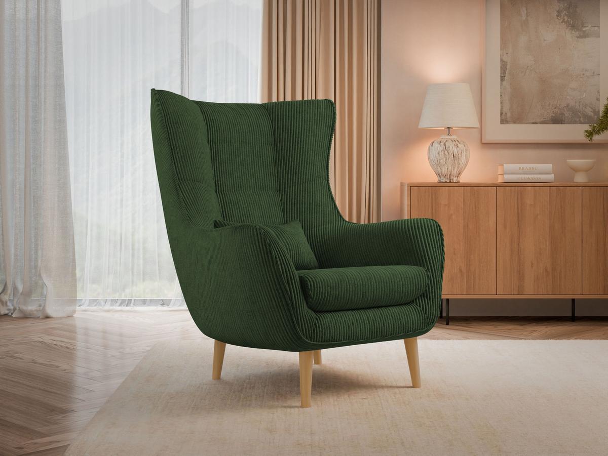 SESSEL Estjano Cord - Dunkelgrün/Beige, Holz/Textil (80/106/95cm) - MIRJAN24