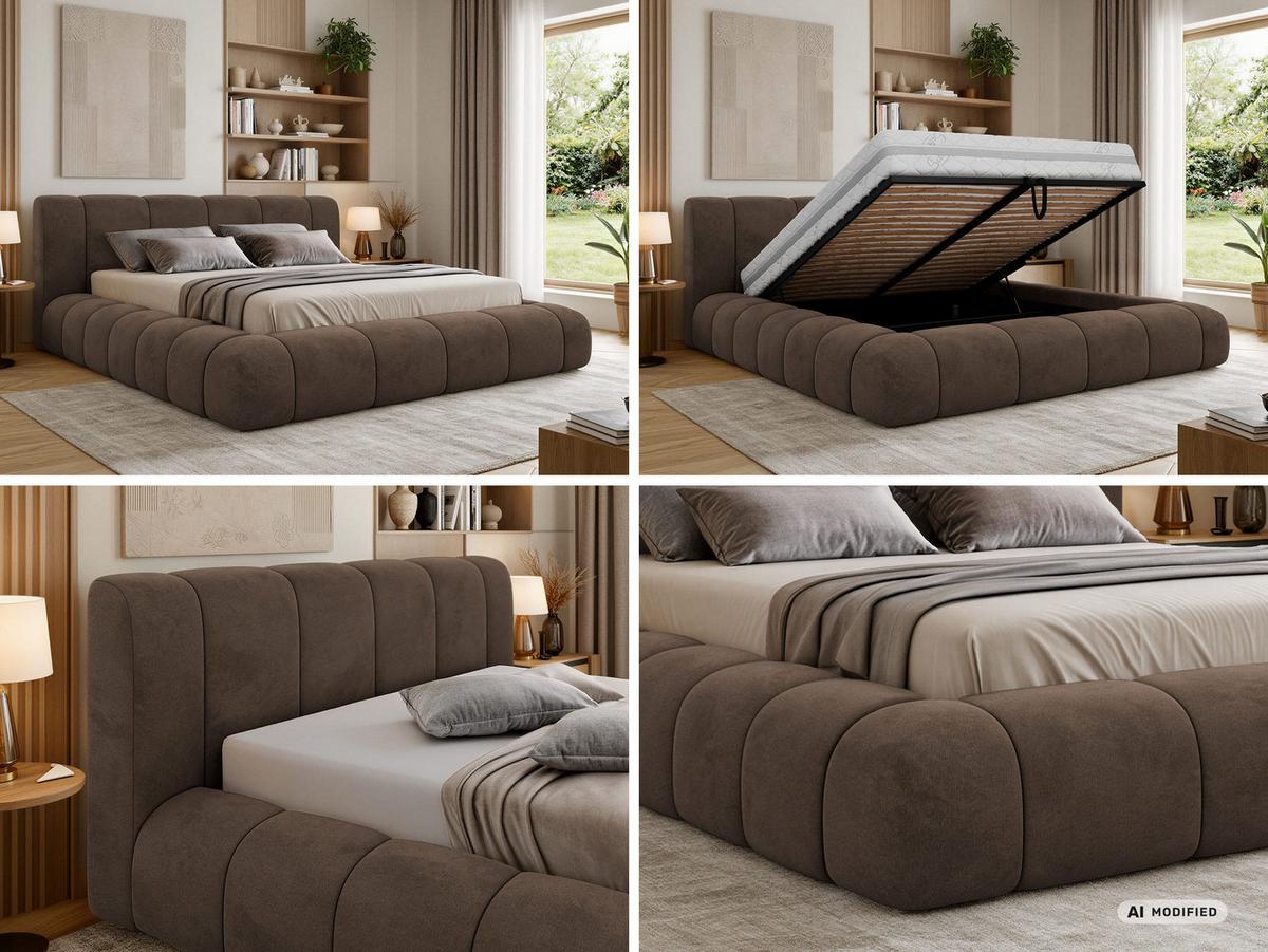 POLSTERBETT NUBEA CLASSIC 140/200 - Braun Velvet - ohne Matratze - Braun, Textil (140/200cm) - MKS