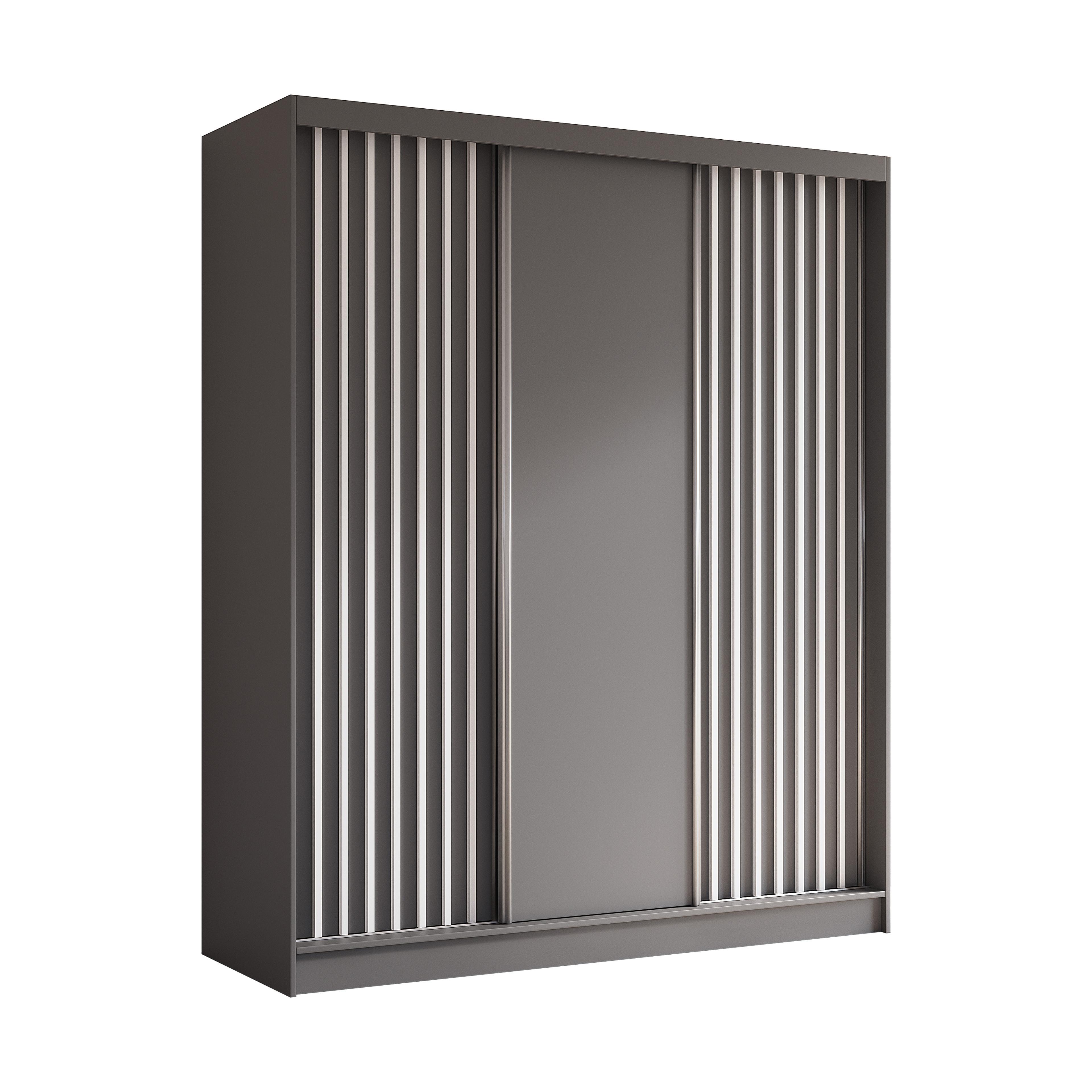 KLEIDERSCHRANK mit furnierten Schiebetüren und Aluminium-Leisten - LABELO - 180 cm Grau+Grau+Weiß - Weiß/Grau, Holzwerkstoff (180/216/61cm) - ALTDECOR