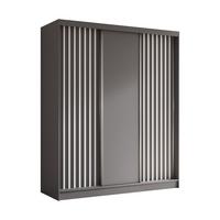 KLEIDERSCHRANK mit furnierten Schiebetüren und Aluminium-Leisten - LABELO - 180 cm Grau+Grau+Weiß - Weiß/Grau, Holzwerkstoff (180/216/61cm) - ALTDECOR