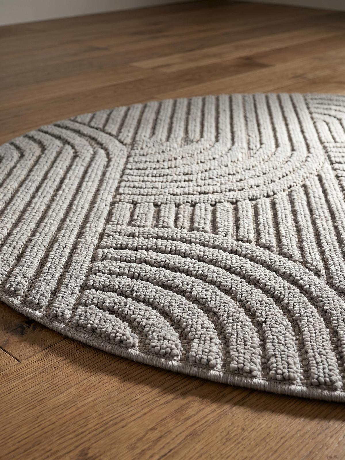 TEPPICH Flachgewebe LANGAU in Silber, mit geometrischen Bögen, Ø 200 cm - Silberfarben, Textil (200/200cm) - KADIMA DESIGN
