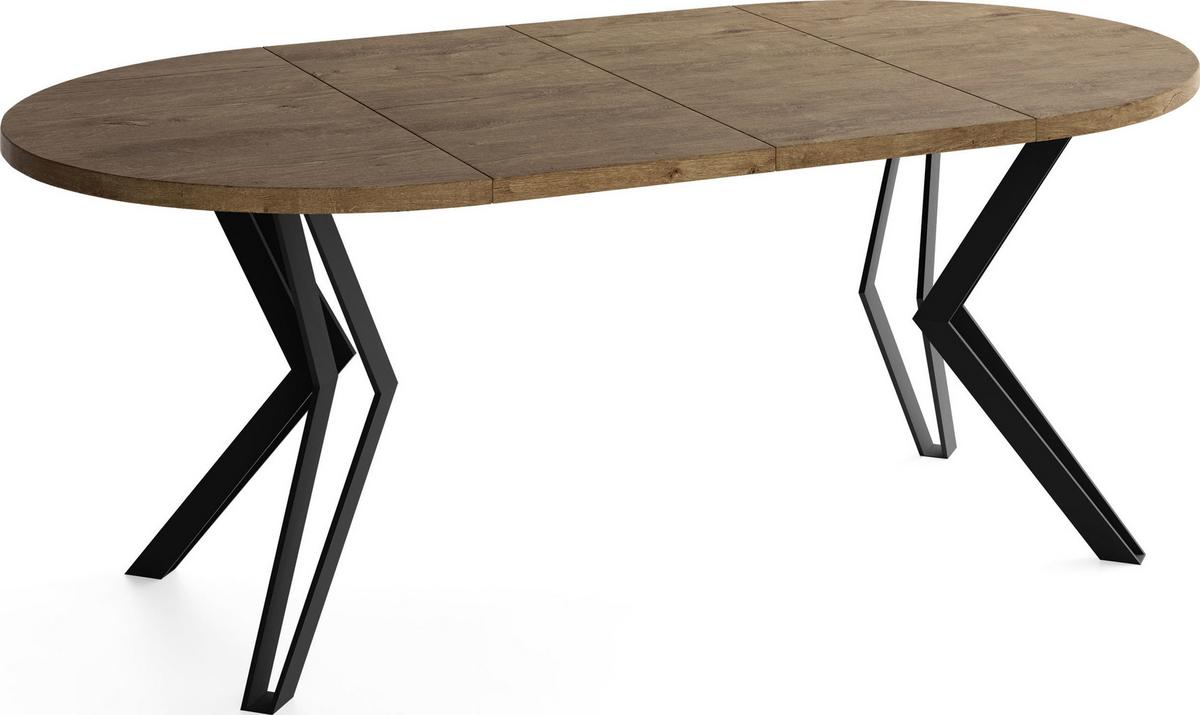 ESSTISCH Revena runder ausziehbarer, Lefkas Eiche 100-180/100/76 cm - Alteiche/Schwarz, Holzwerkstoff/Metall (100/180/76cm) - WFL GROUP
