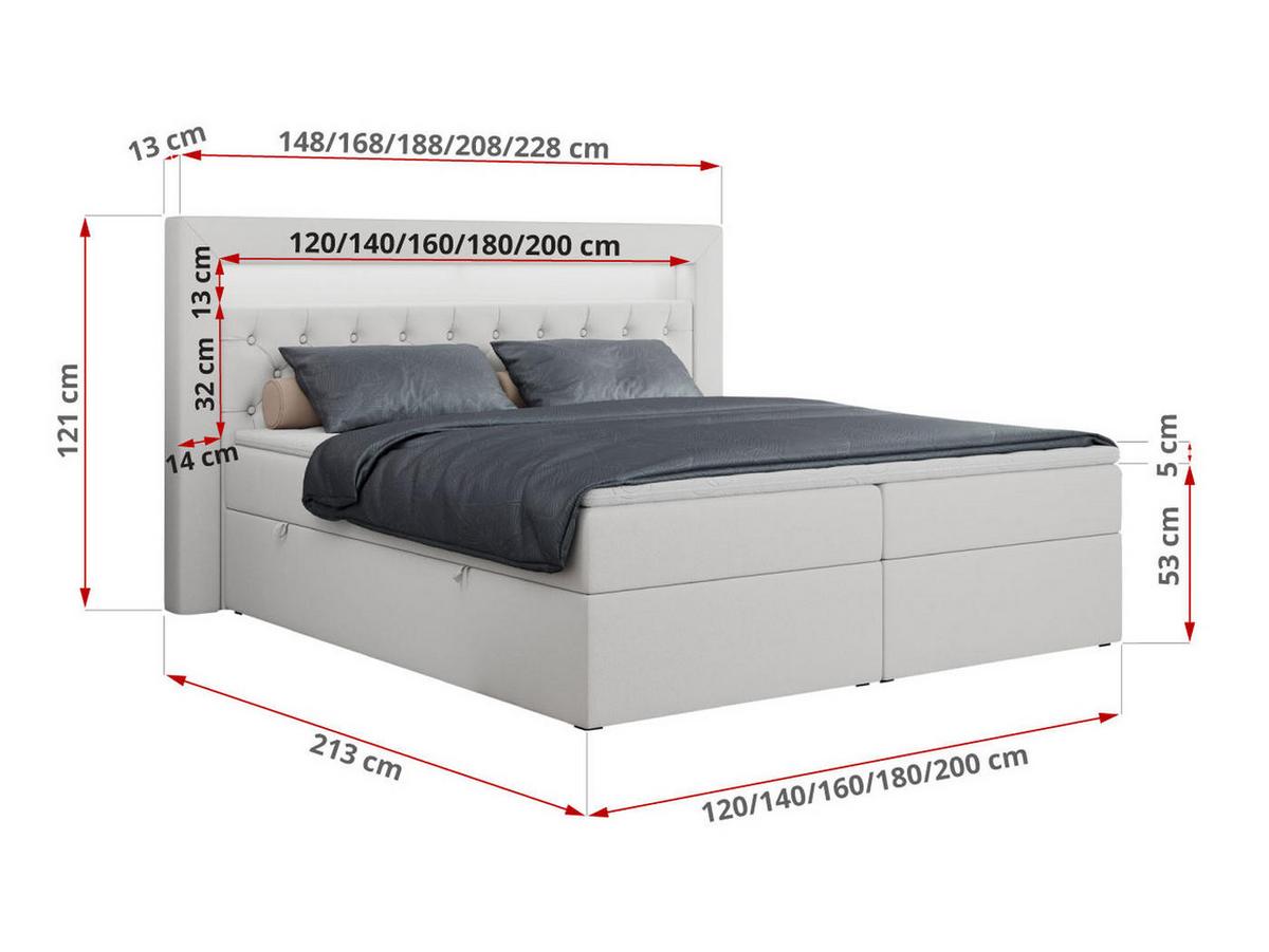 BOXBETT GOLD-6 LED 120/200 Weiß Kunstleder - H4 - Weiß, Holz/Textil (120/200cm) - MKS