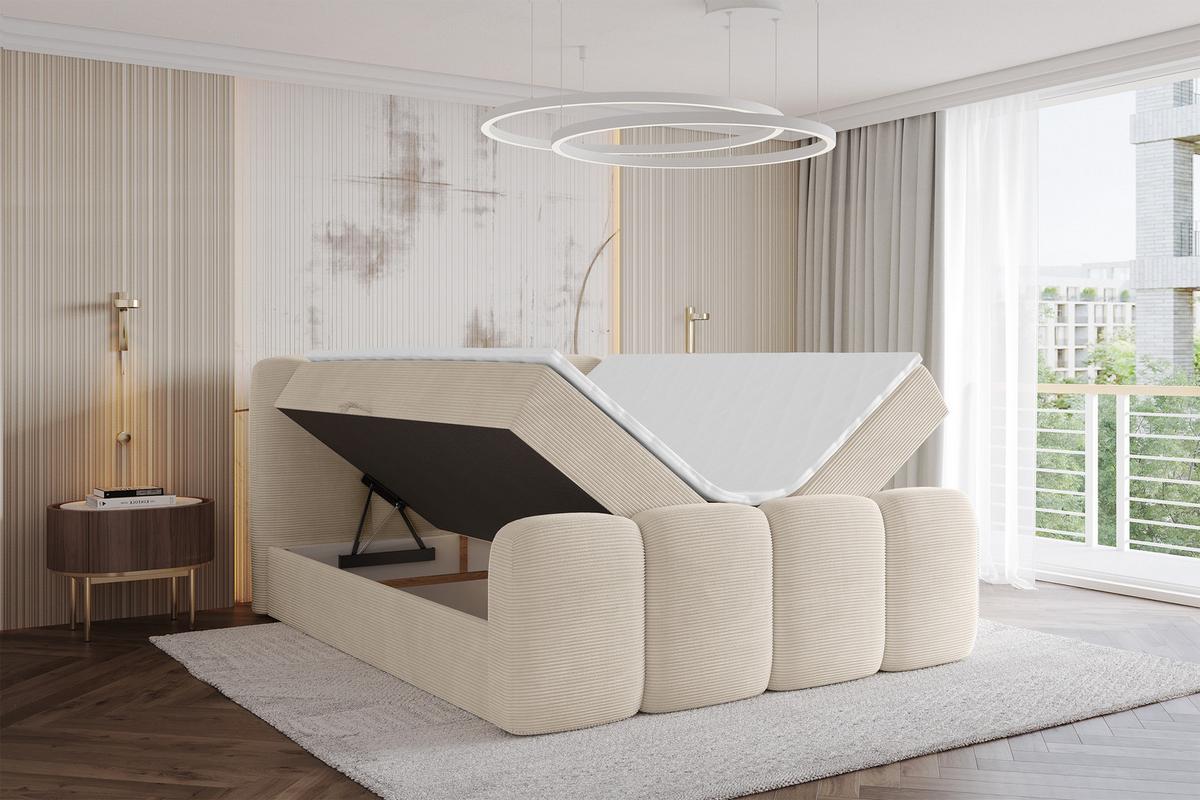 BOXBETT mit Matratze H4 und Lattenrost - NINA-Z - 180x200 cm Poso - Beige - Ecru, Holzwerkstoff (180/200cm) - ALTDECOR