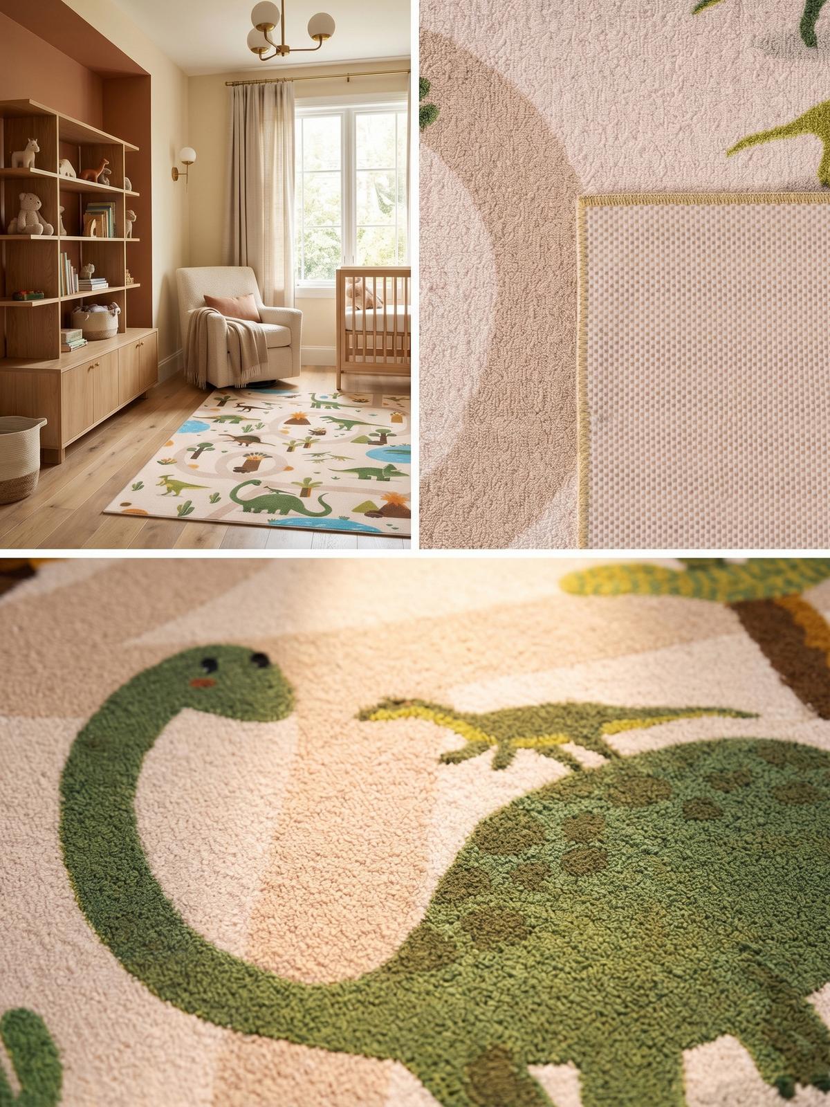 SPIELTEPPICH Waschbar TINO in Beige, mit Dino-Landschaft, 140 x 200 cm - Beige, Textil (200/140cm) - KADIMA DESIGN